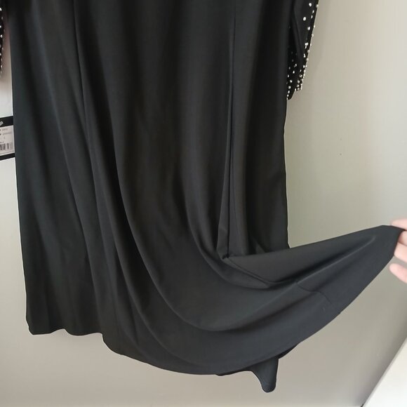 Marina Women's Sz L Black Cocktail Dress Beaded Black Long Sleeve‎ Midi NWT - Picture 6 of 16